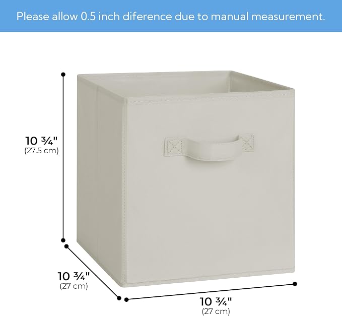 Cupic Cupid 6-Pack 11x11 Storage Cubes, Storage Organizer Bins, Light Gray | Foldable, Reinforced Front Handle, Holds Clothes, Blankets, Daily Essentials, Fits Closet, Shelves, Bedroom, Nursery