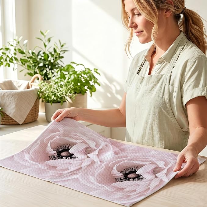 3 Pcs Pink Hand Towels, Perfume Flower Decor Reusable Dish Towels | Fashion Gifts for Women Girls Mom Friend, Waffle Weave Microfiber Towels for Bathroom Home Decor 24x14 Inch