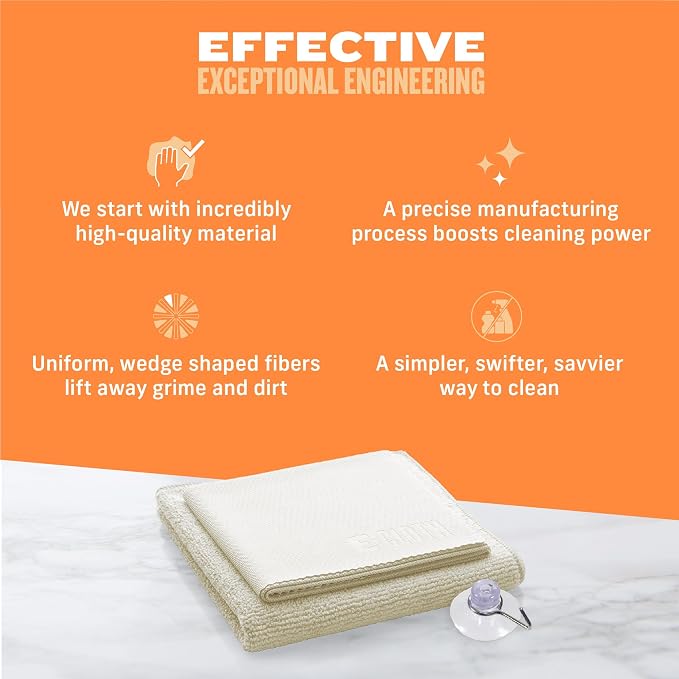 E-Cloth Shower Cleaning Kit, Reusable Microfiber Cleaning Cloth, Ideal Shower Cleaner for Glass, Tile, Ceramic, Bathroom and Bathtub, 100 Wash Guarantee, Ivory, 2 Cloth Set