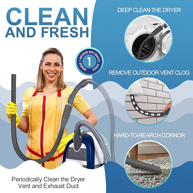 PetOde Dryer Vent Cleaner Kit – Dryer Vent Vacuum Hose Attachment Black | Dryer Vent Cleaning Hose Reach Deep Inside Vents - Remove Hidden Lint, Speed Drying & Reduce Fire Risk