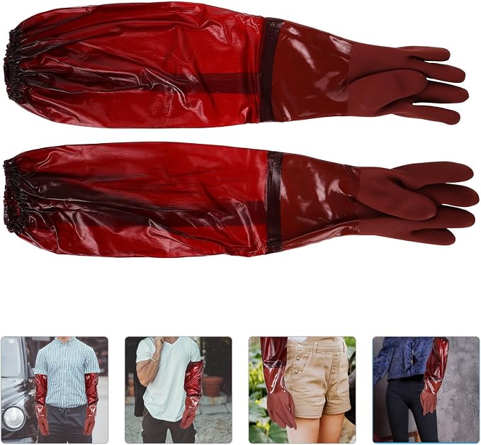 Cabilock Extra Long Brown Waterproof Rubber Gloves with Puncture-resistant and Extended Length Protection for Dishwashing and Laundry, Heavy Duty Reusable Long Sleeve Gloves for Cleaning