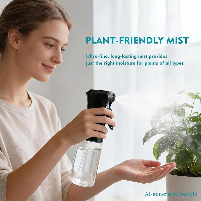 Continuous Spray Bottle for Hair, 6.8 OZ Ultra Fine Mist Spray Bottle | Leak Proof, Pre-Compression Technology, 360° Mist Sprayer for Hair Styling, Cleaning, Watering and Pets