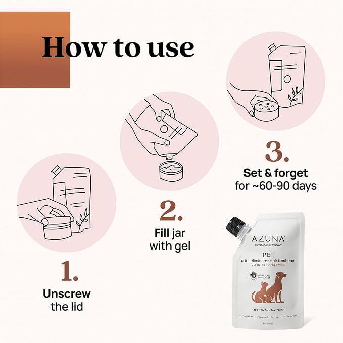 Azuna Pet Odor Eliminator for Strong Odor Gel | Pet Safe | 24oz Refill | Plant Powered | Dog and Cat Room Deodorizer | Pet Safe Air Fresheners for home | Cedarwood | Refill Only | Long Lasting