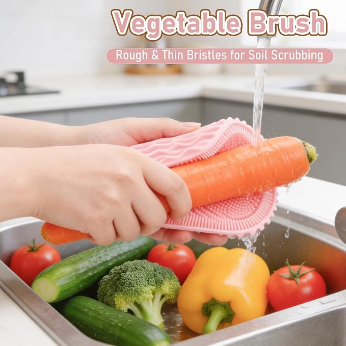 Silicone Sponges for Dishes Fruit Vegetable, Vynusio Silicon Dish Sponge 3 Pack Food-Grade Reusable Durable Efficient Kitchen Gadgets Washing Clean Scrubber Pad, Multipurpose High Resistant Trivet