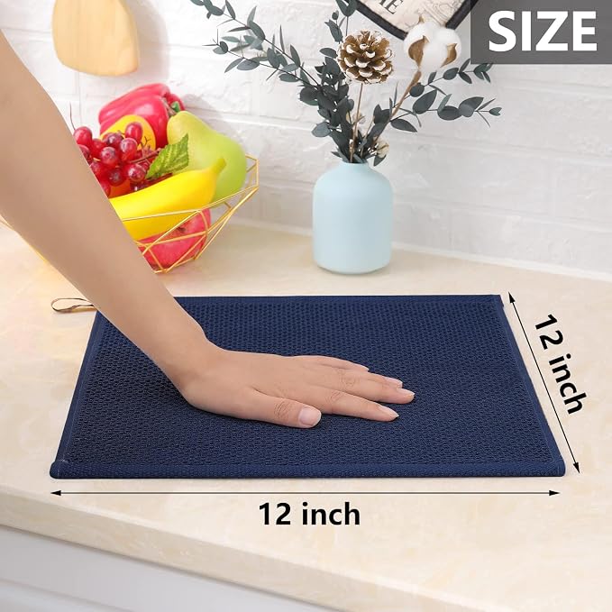 Homaxy 100% Cotton Waffle Weave Kitchen Dish Cloths 8-Pack, Dark Navy | 12 x 12 Inches, Ultra Soft Absorbent Dish Towels, Quick Drying Dish Rags with Hanging Loop
