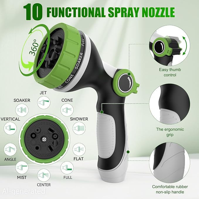 NON-EXPANDABLE Garden Hose 25 FT x5/8'' with 10-Function Sprayer | Flexible Hose 25 ft Lightweight, No Kinks Leak Proof Durable Fabric Skin, Water Hose 25FT for Yard, Outdoor
