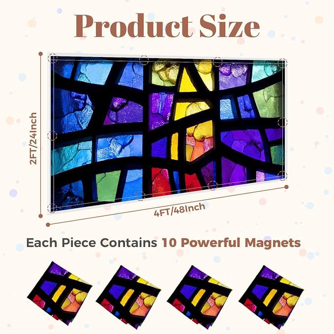 4 Pack Fluorescent Light Covers for Ceiling Lights Stained Glass Window Decorative Magnetic Light Cover Light Filters for Classroom Office Home