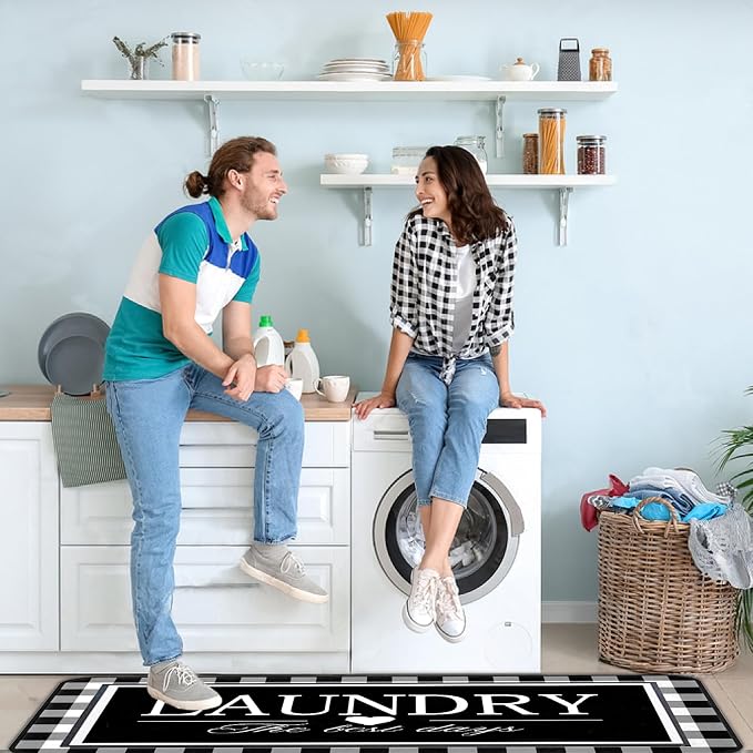 Laundry Room Rug Runner 20"X47" Kitchen Mat Washable Entryway Rugs Soft Non Slip Laundry Carpets Comfort Standing Desk Mats for Kitchen Floor Laundry Room Bathroom Hallway Entryway Area Rugs