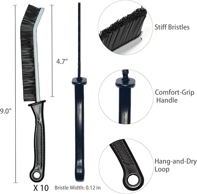 Crevice Cleaning Brush Set, Hard Bristle Grout Brush, 10-Pack | Narrow Cleaning Brushes with Stiff Bristles for Grout, Gaps, Kitchen Sinks, Bathroom Tiles, Window Tracks and Tight Spaces
