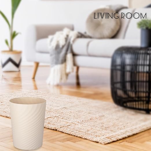Plastic Small Bathroom Trash Can Wastebasket Garbage Can, Beige, 2 Pack | Sturdy-Easy to Clean, Bathroom, Laundry Room, Kitchen, Office, Kids Room, Dorm, Bedroom, 1.8 Gallon