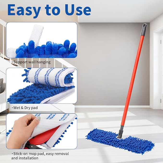 4 Pack Mop Heads Replacements Compatible with O-Cedar Dual-Action Flip Mop | Chenille + Microfiber Mop Refills for Dry/Wet Use, Reusable and Machine Washable Dust Mop Cloths for Hardwood Floor Cleaning