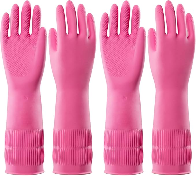 PACIFIC PPE Reusable Natural Latex Dishwashing Cleaning Gloves, 2 Pairs | Kitchen gloves, dishwashing gloves, waterproof, reusable, non-slip grip, flexible fit for laundry and household cleaning