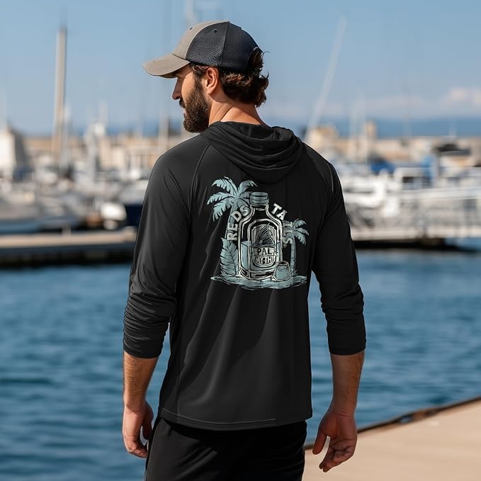 Palmyth Men's Fishing Hoodie UPF 50+ Long Sleeve with Face Mask Neck Gaiter | Zipper Pocket, Thumb Loops, Quick-Dry, Side Mesh Panels, Lens Cleaning Cloth