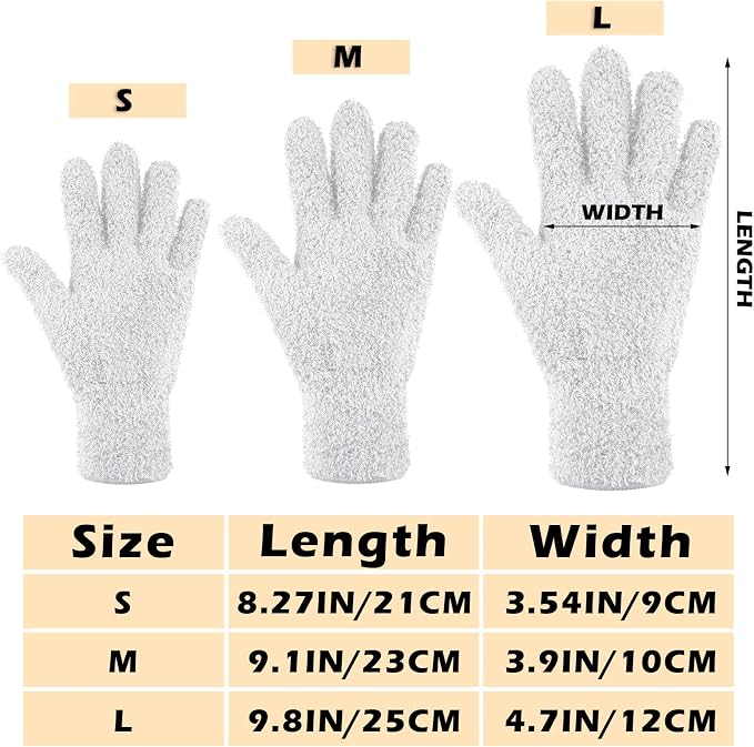 Patelai 3 Pairs Microfiber Dusting Gloves for Plants Leaf, Medium | White,Plant Cleaning Gloves, Reusable Washable Gloves,House Furniture Blinds Dusting