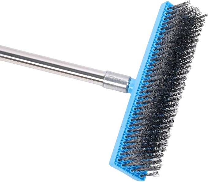 Jiawu Deck Brush, 30cm Heavy Duty Telescopic Handle Wire Brush, Floor Scrubber with Stainless Steel Head for Deck Concrete Garden Garage Patio (160cm)