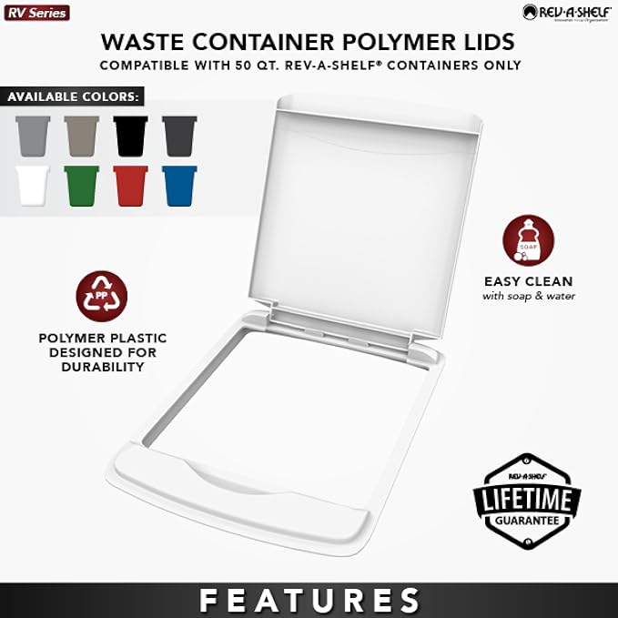 Rev-A-Shelf 50 Qt Under Sink Garbage Can Lid for Base Kitchen & Bathroom Cabinet, Replacement Plastic Trash Bin Lid Only, Champagne, RV-50-LID-12-1