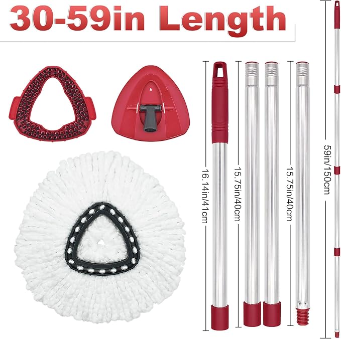 Mop Head Replacement, Base, Mop Handle for Ocedar EasyWring 1-Tank System, 2 Microfiber Mop Refills, Extendable Length 30-59" Mop Handle, Base and Scrubber for All Hard-surfaced Floor