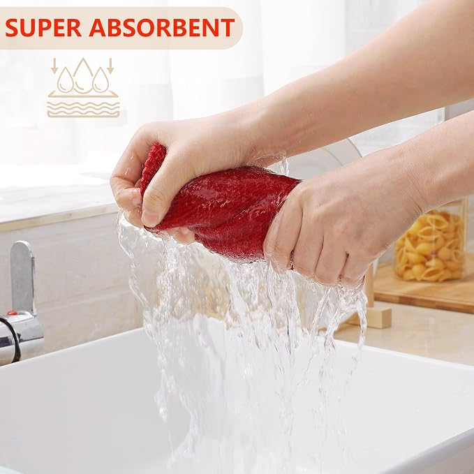 Homaxy 100% Cotton Waffle Weave Kitchen Dish Cloths 24-Pack, Red | 12 x 12 Inches, Ultra Soft Absorbent Dish Towels, Quick Drying Dish Rags with Hanging Loop