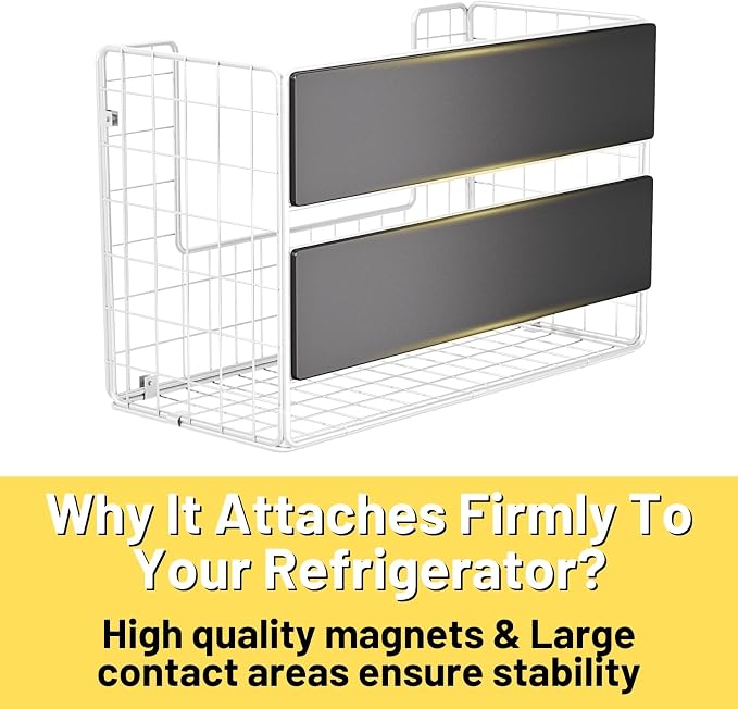 Magnetic Fridge Shelf, Fruit Potato & Onion Storage Bins, Pantry Organizers, Large Container Basket for Refrigerator, Kitchen Counter, Cabinet (1, White)