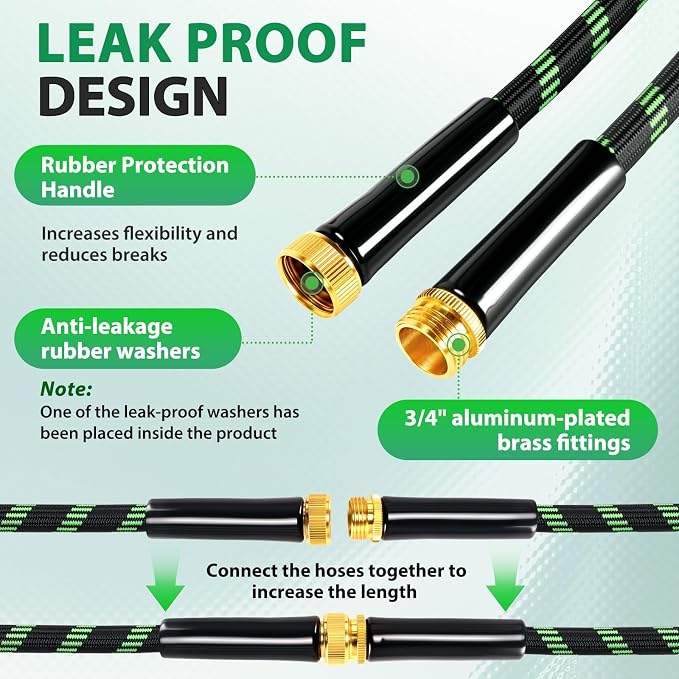 Garden Hose 25 ft Water Hose Flexible Non-Expandable Outdoor Heavy Duty Lightweight Leakproof Kink-free flex Watering Hose Pipe for 3/4 inchs Fitting Yard Lawn Outside Car Wash