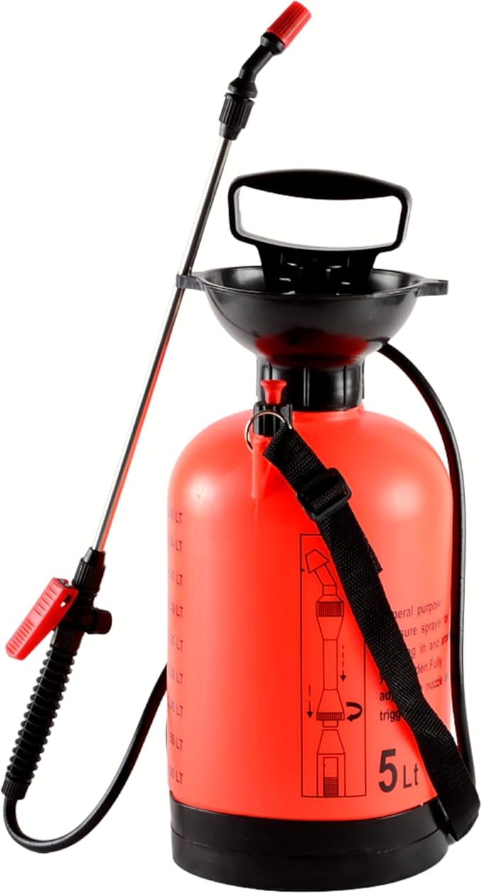 ATE Pro. USA - 1-1/4 Gallon Pump Pressure Sprayer, Garden Sprayer, Pressurized Lawn & Garden Spray Bottle, 4 ft. Hose Spray Gun, Adjustable Shoulder Strap