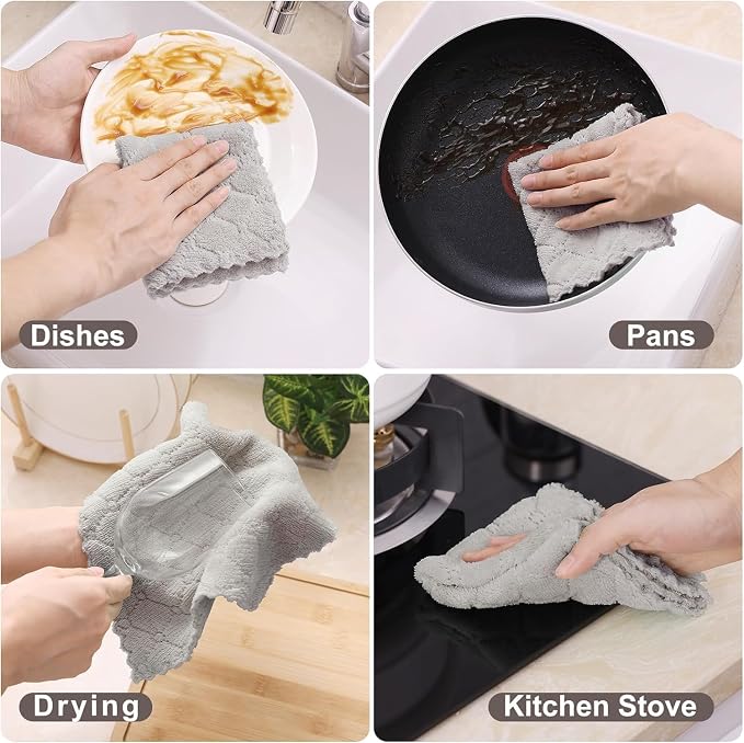 Homaxy 18 Pack Super Soft Absorbent Dish Cloths, 10" x 10", Grey | Coral Velvet, Nonstick Oil Fast Drying Microfiber Cleaning Cloth, No Lint Household Dishcloths