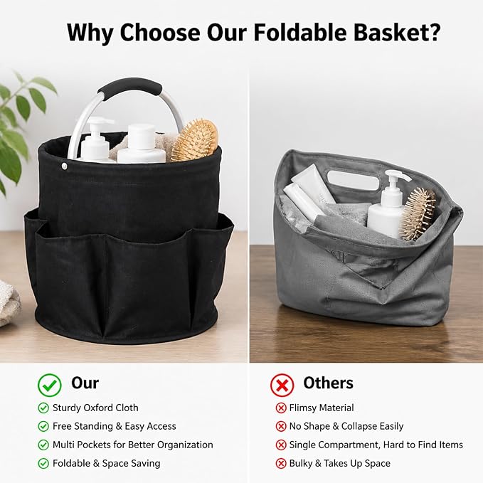 Cleaning Caddy Bag, Cleaning Supplies Organizer, Storage Basket with Handle | Portable Multifunctional, Foldable, Black, Suitable for Household Outdoor Storage, Comes with 100 Disposable Gloves