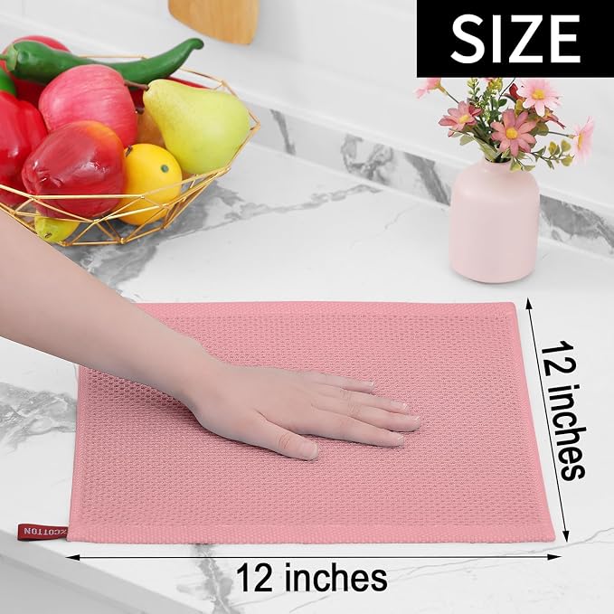 Homaxy 100% Cotton Waffle Weave Kitchen Dish Cloths 8-Pack, Dried Rose | 12 x 12 Inches, Ultra Soft Absorbent Dish Towels, Quick Drying Dish Rags with Hanging Loop