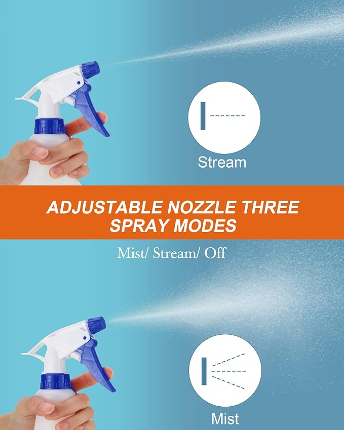 Eccliy 20Pk 16oz Spray Bottles,Cylinder,Blue Spray Head | Clear Empty Plastic Commercial Spray Bottles with Nozzle Measurement For Cleaning Solutions Cleaner Detailing Industrial