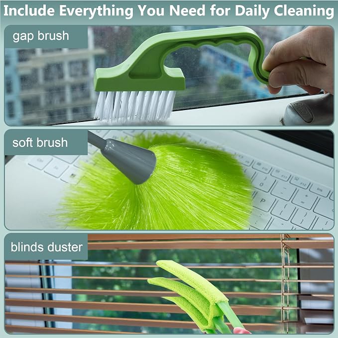 CALBEAU 8 Ft Microfiber Duster with Extension Pole (14 PCS) | 4 Heads for Fan Blade, High Window, Cobweb, Furniture; Safe high-reach cleaning, reaches 15 ft; Dusters for Cleaning