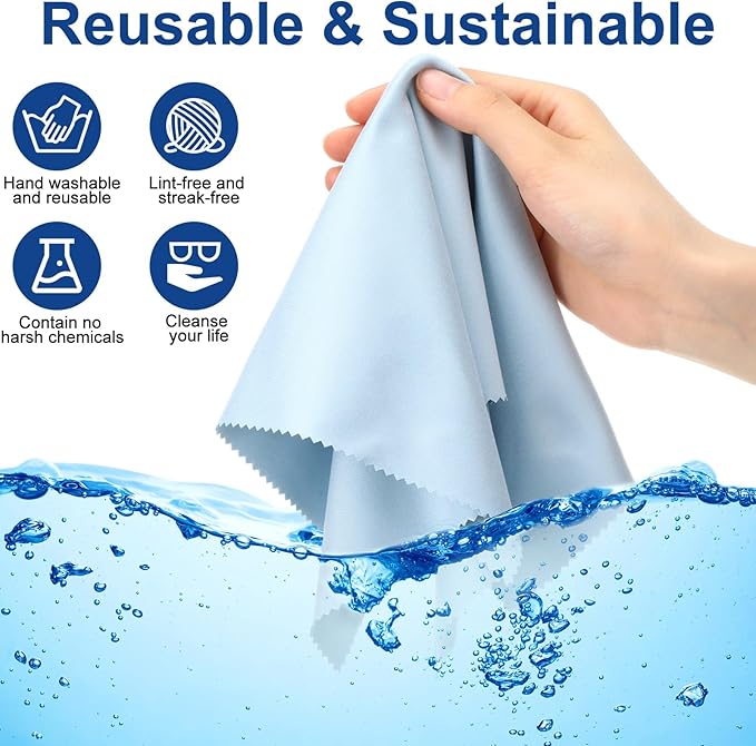 Frienda 12 Pack Microfiber Cleaning Cloth,Blue | 12x12 Inch Large for Eyeglasses Screen Lens, Reusable Washable, Streak-free Lint-free, Cameras Phones Tablets Monitors