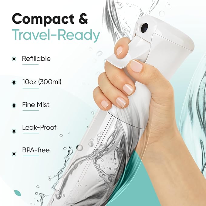 Aquableu Spray Bottle for Hair – Continuous Mist Spray Bottle for Hair Care, Styling, Cleaning, Plants, Pets & Essential Oils (Clear, 10oz)