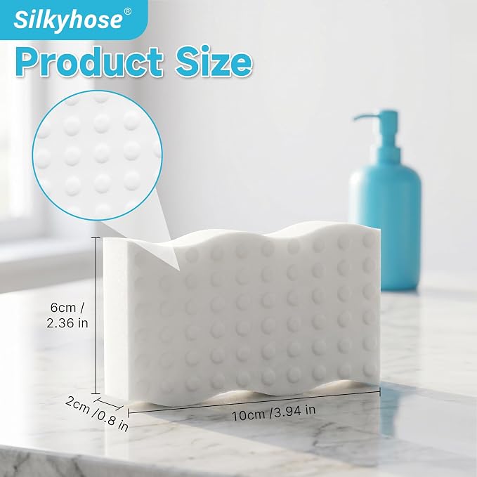Silkyhose 30 Pack Melamine Sponge, 2X Density Magic Cleaning Eraser | Wave Ergonomic & Long-Lasting. Multi-Purpose Cleaner for Kitchen, Bathroom, Walls, Oven & Shoes.