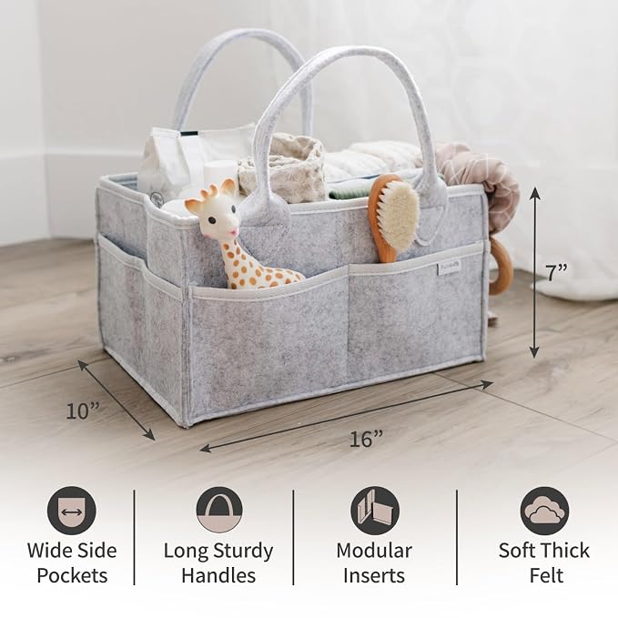 PUTSKA Baby Diaper Caddy Organizer, Felt Nursery Basket, Gray, Extra Large