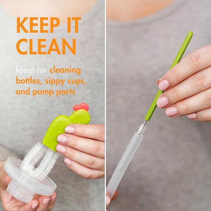 Boon Cacti Bottle Cleaning Brush Set - Includes Bottle Brush, Nipple Brush, Detail Brush, and Straw Brush - Baby Bottle Brush Set for Bottle Drying Rack - Baby Essentials - 4 Count | 4-Piece Set, Bottle Brush, Straw Brush, Nipple Brush, Detail Brush, D...
