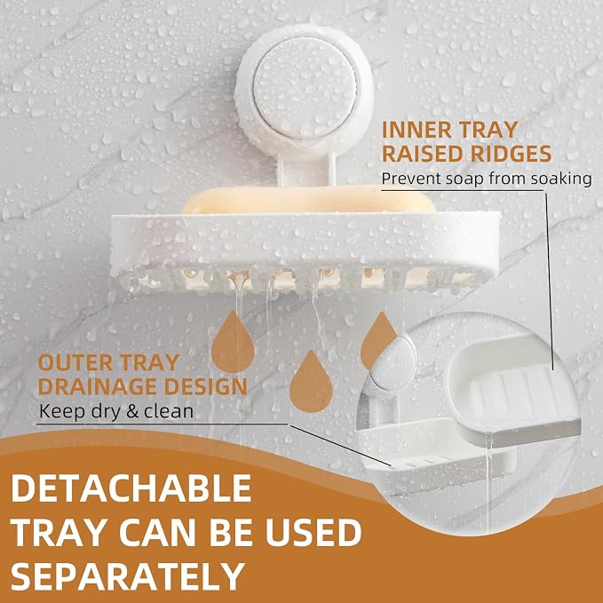 LEVERLOC Soap Holder, Soap Dish for Shower, Suction Cup Bar Soap Holder | 2 Set Soap Bar Holder for Shower, Wall Mounted Self Draining, NO Drill Sponge Holder for Bathroom, Bathtub Kitchen Sink