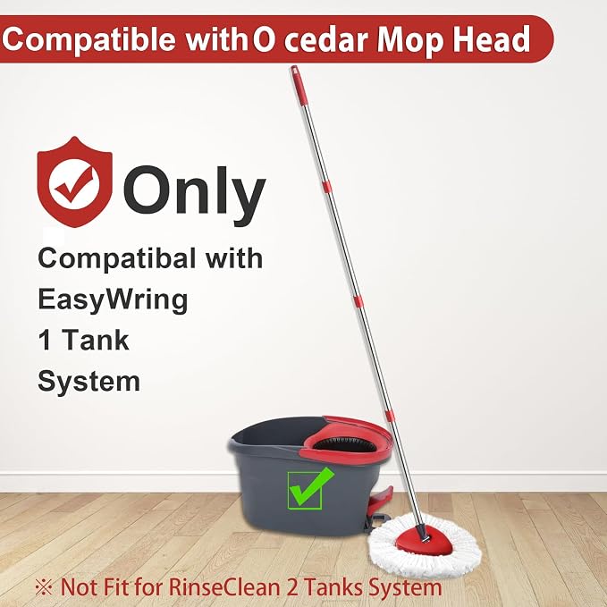 Spin Mop Replacement Set Compatible with OCedar EasyWring 1-Tank | Include 2 Spin Mop Head Replacement, 1 Base, 1 Mop Handle (30-58in) Combo Microfiber Mops Set Floor Cleaning (1-Tank System)