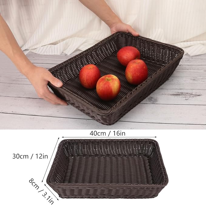 Poly Wicker Baskets 4 Pack 16 inch Coffee Large Wicker Baskets Storage – Rustic, Durable & Easy-Cleaning Bread Baskets, for Home, Restaurant & Hotel Use
