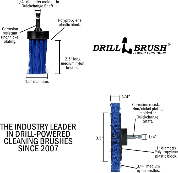 Crevice Cleaning Brush for Electric Drill - Small Power Scrubber for Grout | Drillbrush Boat Detailing Kit for Cordless Drill - Power Swimming Pool Tile Cleaner Brush Set - Spin Scrubber Attachment