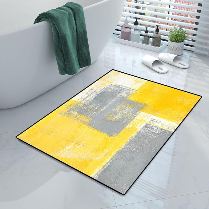 TOMWISH Yellow Grey Kitchen Rugs Sets 3PCS Washable | Kitchen Sink Area Absorbent Runner Rugs Front of Dining Room Home Office Laundry 20"X32"+20"X48"+20"X59"