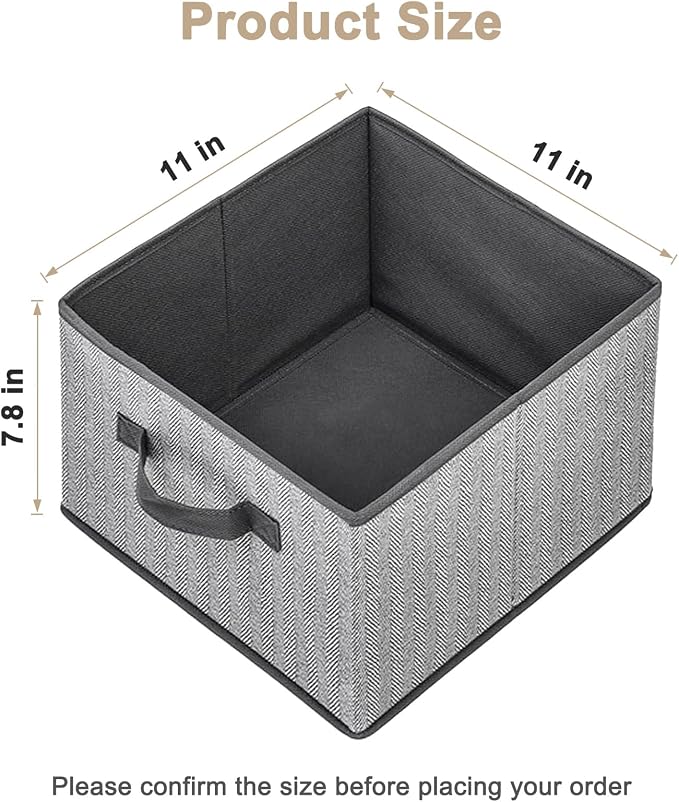 11 inch Storage Baskets, Woven Fabric Bins, Storage Cubes with Reinforced Handles, Organizer Bins for Closet Shelves, Foldable, for Clothes (Gray, 4PCS/11*11*7.8inch)
