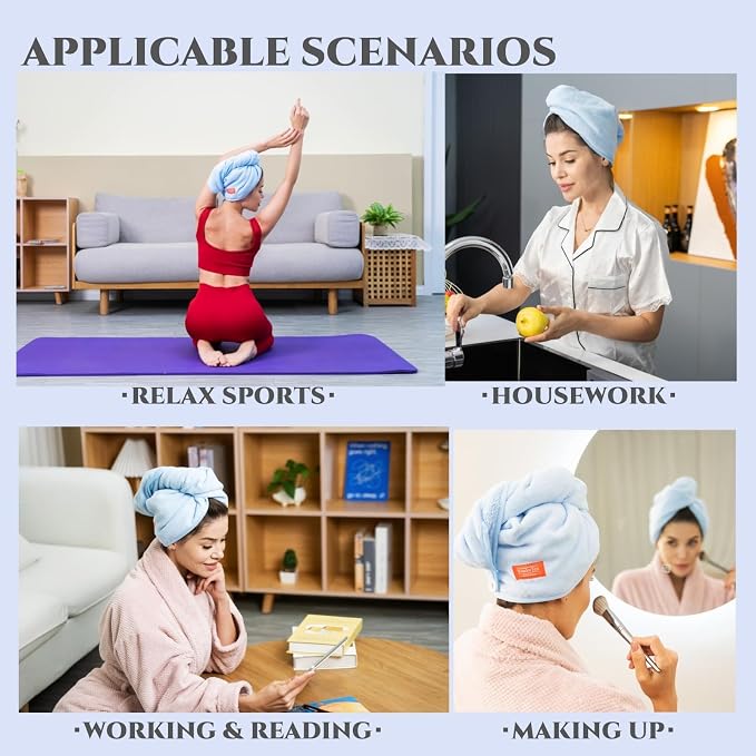 Microfiber Hair Towel Hair Wrap: 2 Pcs 10X26 Hair Dryer Women (Beige) | Absorbent Turban Twist Drying Shower Cap Curly Hairs Products for Hair's Care Accessories