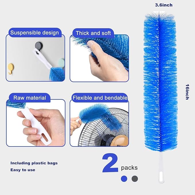 Fan Cleaner Brush, Fan Brush Cobweb Duster Microfiber Duster Ideal for Ceiling Duster, Household Duster for Curtains, Fan Cleaner for Box Fan (2 Pack)