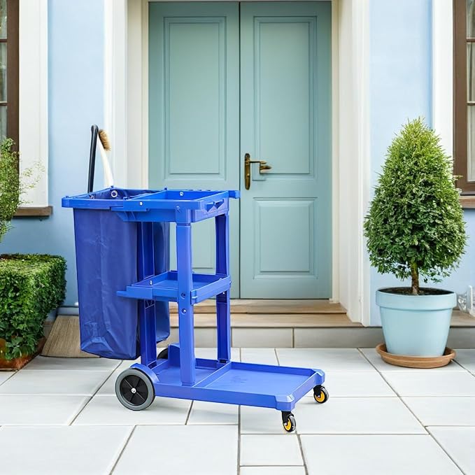 Healifty Portable Rolling Cleaning Cart Bag with Sturdy Polyester Material and Quick-Entry Feature, Multipurpose Organizer for Janitorial Staff in Hotels and Hospitals