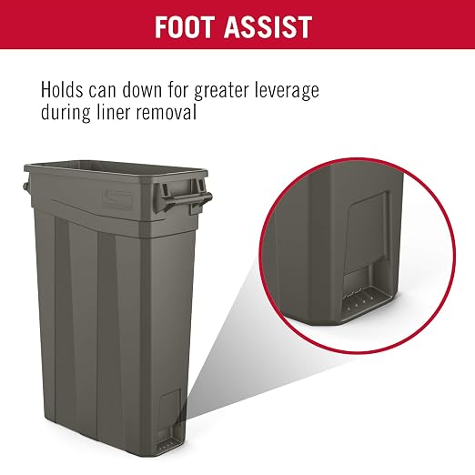 Suncast 23 Gal, Commercial Narrow Trash Can with Handles, Gray, Made in USA