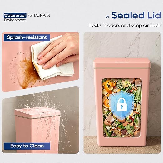 Dopinmin 13 Gallon Trash Can Automatic Trash Can Pink,4 Pack | Touchless Kitchen Garbage Bin with Lid, Smart Motion Sensor Garbage Cans 13 Gallon, 50L Wastebasket for Bathroom Bedroom