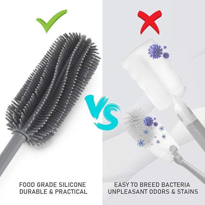15.7" Silicone Bottle Brush, ddLUCK Water Bottle Cleaner Brush for Stanley, Hydroflasks, Glass, Thermos Sports Bottle, Vase and Glassware, Bottle Brush Cleaner for Small Narrow Neck Containers (Gray) | Water Bottle Cleaner for Baby Bottles, Hydro Flask...
