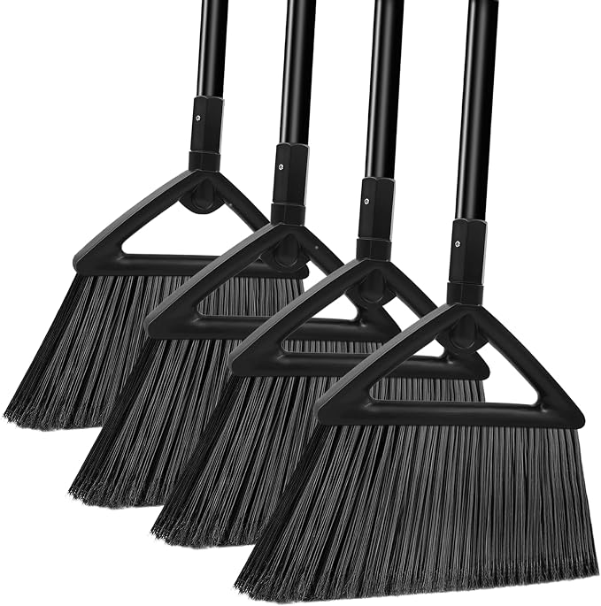 Heavy Duty Broom Outdoor Indoor, Upgraded Commercial Angle Brooms, Black Broom for Sweeping House, Restaurant, Kitchen, Garage, Courtyard