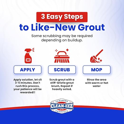 Clean-eez Grout-eez Tile Cleaner with Stand-Up Brush Head – Heavy-Duty Stain Remover for Ceramic and Porcelain Floors – Safe for Colored Grout – Not for Natural Stone – Pole Not Included - 32 oz