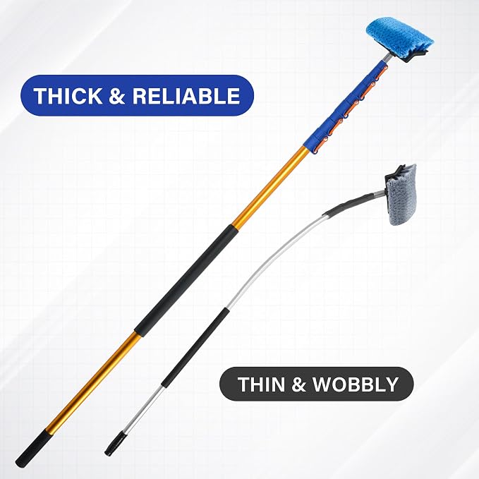 36 FT Exterior House Cleaning Brush Set with 7-30 Foot Telescoping Extension Pole, Soft Scrub Car Wash Brush, Medium Bristle Cleaning Brush and Window Squeegee & Washer